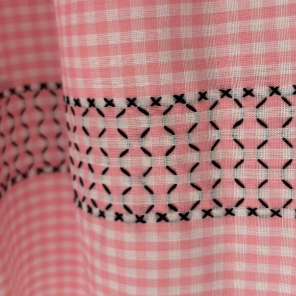 Vintage Hand Crafted Cross Stitched Pink Gingham Check Cotton Apron - Picture 4 of 6